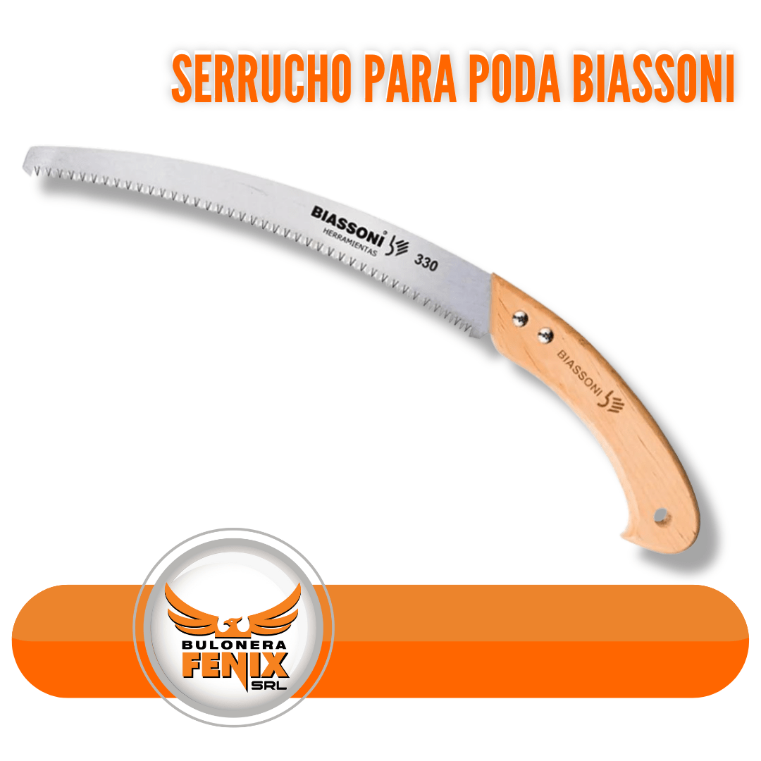 Serrucho para Poda Biassoni 330 mm - Máxima Precisión en Cada Corte Lleva tus tareas de jardinería al siguiente nivel con el Serrucho para Poda Biassoni, diseñado para ofrecer cortes limpios y precisos con mínimo esfuerzo. Este serrucho de 330 mm es la herramienta ideal para podar ramas y arbustos, asegurando un mantenimiento eficiente y efectivo de tu jardín. Características Principales: Hoja de 330 mm: Fabricada en acero de alta calidad para resistir el desgaste y garantizar cortes afilados y duraderos. Mango Ergonómico: Hecho de madera, proporciona un agarre cómodo y seguro, reduciendo la fatiga durante su uso. Dientes de Triple Filo: Diseñados para cortes más rápidos y suaves, permitiendo un trabajo más limpio y eficiente. Ideal para jardineros profesionales y aficionados al mantenimiento de áreas verdes. No dejes pasar la oportunidad de agregar el Serrucho para Poda Biassoni a tu colección de herramientas de jardín. ¡Compra ahora en Bulonera Fénix y transforma la forma en que cuidas tu jardín!