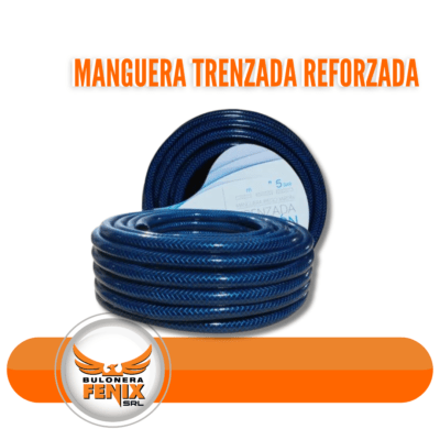 Manguera Trenzada Reforzada La manguera trenzada reforzada es ideal para uso intensivo en jardines y labores de riego. Su estructura resistente y flexible asegura durabilidad y eficiencia. Perfecta para todo tipo de tareas al aire libre, desde riego de plantas hasta lavado de vehículos. ¡Adquirí la tuya en Bulonera Fenix y facilitá tus tareas diarias!