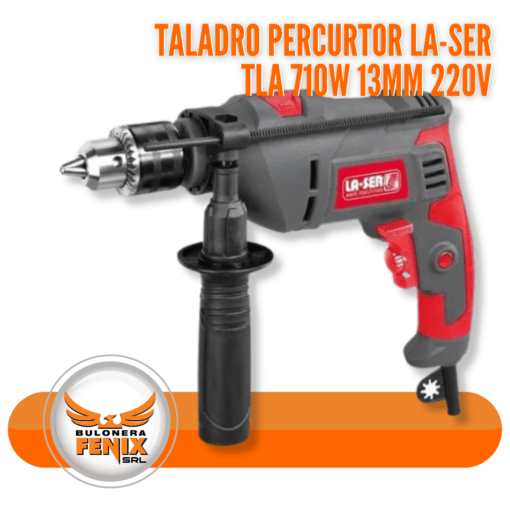 El Taladro Percutor LA-SER de 13mm y 710W es una herramienta esencial para cualquier proyecto de perforación. Equipado con una potencia de 710W y velocidad variable hasta 3000 rpm, este taladro maneja fácilmente trabajos en mampostería y concreto gracias a su función percutor. Con características como reversa y traba de gatillo para operación continua, ofrece comodidad y eficiencia. Ideal para profesionales y aficionados del bricolaje, el Taladro LA-SER es robusto, versátil y listo para enfrentar cualquier desafío de perforación. Encuéntralo en www.bulonerafenix.com y lleva tus proyectos al siguiente nivel.