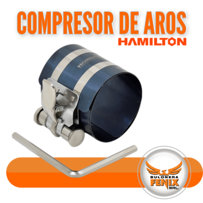 Especificaciones del Compresor de Aros Hamilton Marca: Hamilton Modelo: Compresor de Aros Rango de Tamaño: Ajustable de 53 a 175 mm Características Destacadas: Diseño con Palanca de Liberación Rápida para una manipulación más rápida y sencilla. Incluye una Llave de Ajuste de 1/4" para una instalación precisa y cómoda. Resorte fabricado en Acero Grado 1, asegurando durabilidad y resistencia en cada compresión. Uso Recomendado: Perfecto para talleres mecánicos, garajes automotrices y entusiastas del bricolaje. Aplicación: Ideal para la compresión de aros de pistón en una amplia variedad de motores. Material de Construcción: Fabricado con materiales de alta calidad para garantizar un rendimiento fiable a largo plazo. Garantía: Respaldado por la garantía de calidad de Hamilton. Nota: Se sugiere seguir todas las instrucciones de seguridad proporcionadas por el fabricante para un uso seguro y eficaz del compresor de aros.