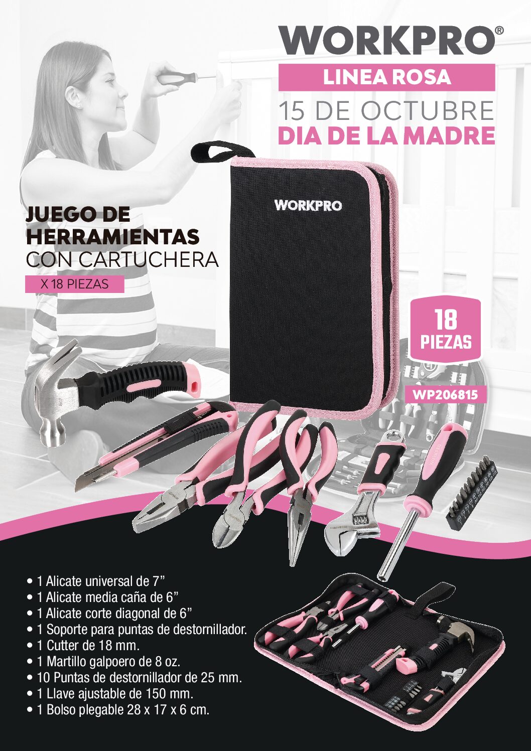 JUEGO DE HERRAMIENTAS CON BOLSO WORPRO