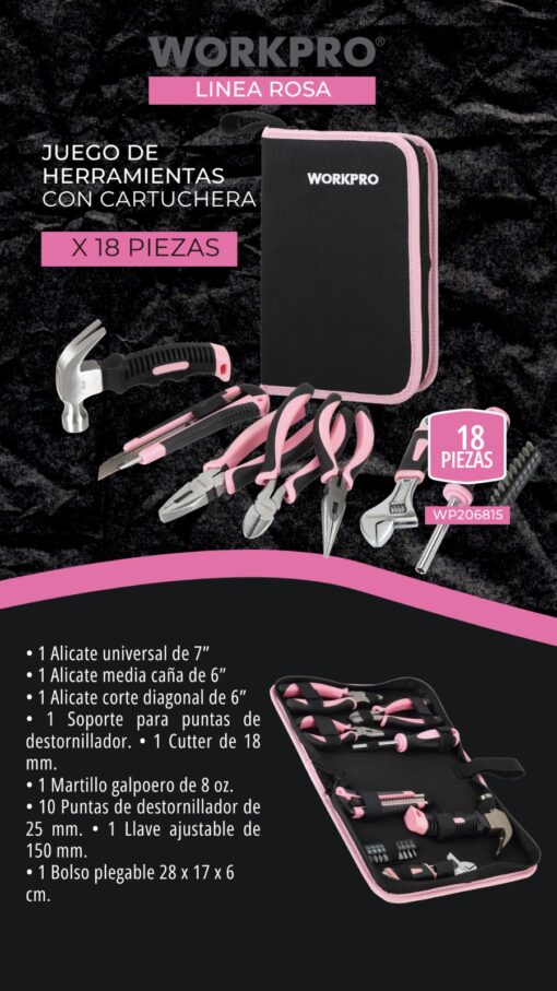 JUEGO DE HERRAMIENTAS CON CARTUCHERA 18 PZAS WORKPRO