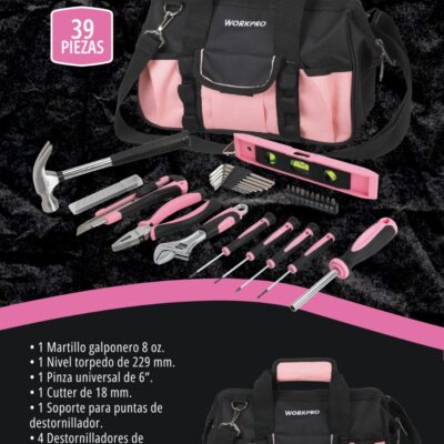 JUEGO DE HERRAMIENTAS  WORKPRO ROSA 39 PZAS