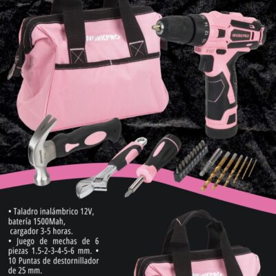 JUEGO DE HERRAMIENTAS Y TALADRO 12V CON BOLSO - X 22 PZAS