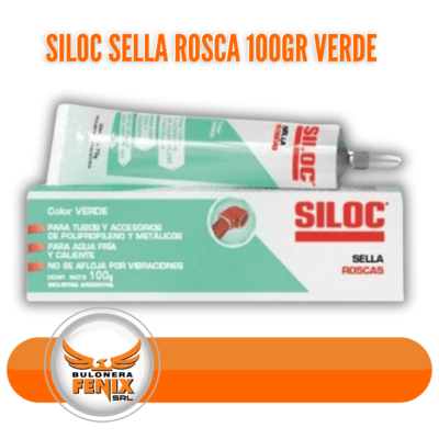 El SILOC Sella Rosca 100gr Verde es un sellador de alta eficacia diseñado específicamente para asegurar conexiones roscadas libres de fugas en una variedad de aplicaciones. Este producto proporciona una solución permanente para prevenir fugas de agua, aire y gases, garantizando conexiones seguras y duraderas en tus proyectos de plomería, mecánica y más. Fácil de aplicar y resistente a condiciones extremas, el SILOC Verde es esencial para profesionales y entusiastas del bricolaje que buscan resultados fiables y de calidad. Visita www.bulonerafenix.com para adquirir este indispensable sellador y protege tus instalaciones con confianza.